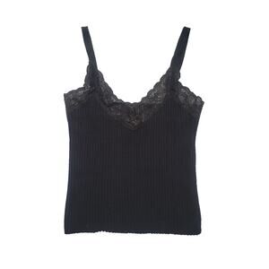 Vintage Y2K Coolwear Lace Trim Tank Top Size M Black Dark Romantic Goth Coquette